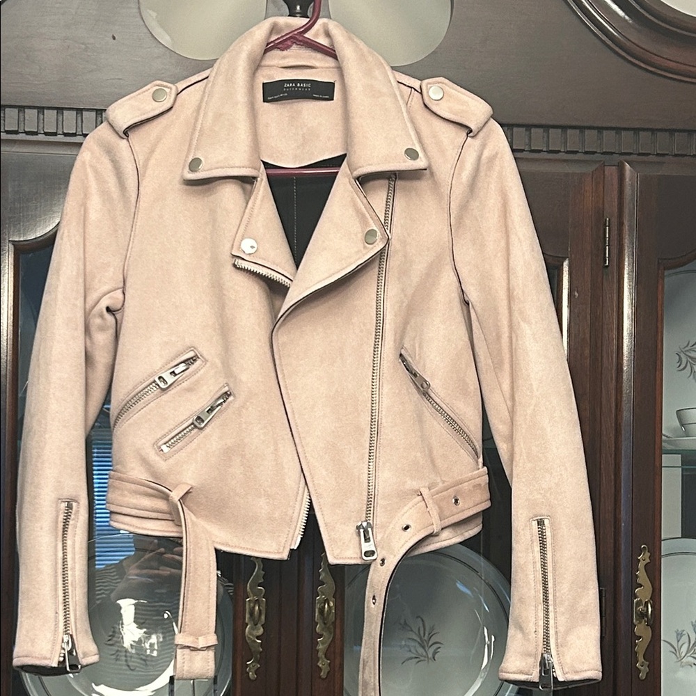 ZARA Pink Suede like Biker Jacket Sz M